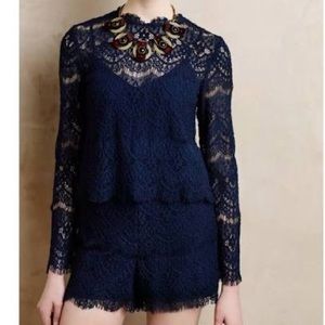 Saylor Lace/Crochet Navy Romper